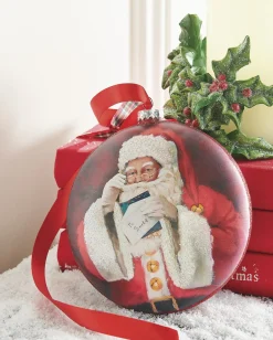 The Jolly Christmas Shop Raz 6" Santa Reading Letter Disc Glass Christmas Ornament 4252887