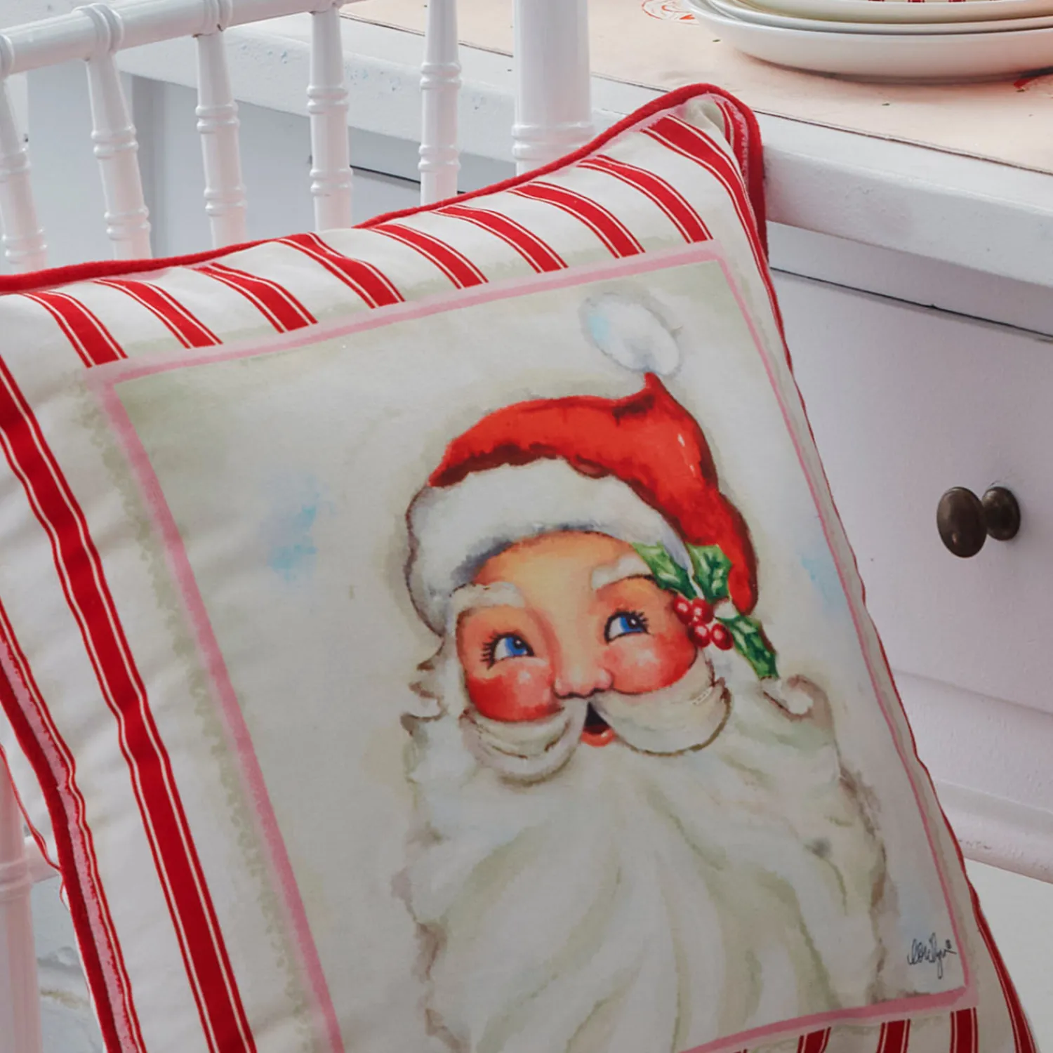 The Jolly Christmas Shop Raz 18" Santa Red And White Striped Christmas Pillow 4345535