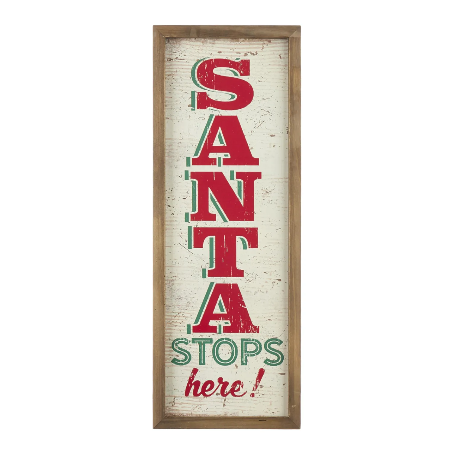 Clearance The Jolly Christmas Shop Raz 24.75" Santa Stops Here Wooden Framed Christmas Wall Art 4111239