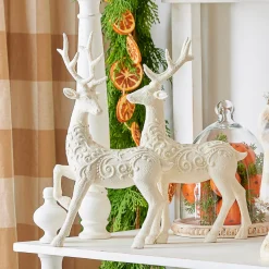 Online The Jolly Christmas Shop Raz 14" Scrollwork White Deer Christmas Figure Set Of 2 4401610