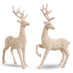 Online The Jolly Christmas Shop Raz 14" Scrollwork White Deer Christmas Figure Set Of 2 4401610