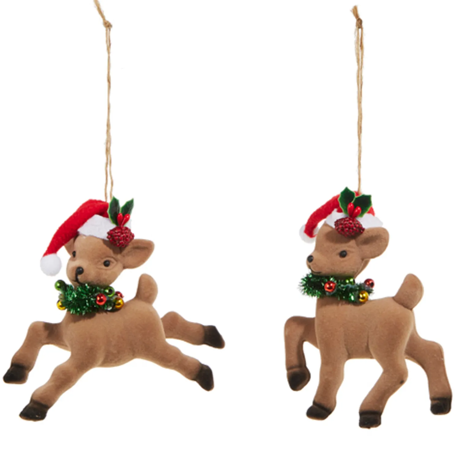 Outlet The Jolly Christmas Shop Raz 4.75" Set Of 2 Deer With Santa Hat Christmas Ornament 4320036