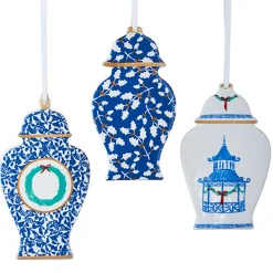 Best The Jolly Christmas Shop Raz 6" Set Of 3 Delft Ginger Jar Cut Out Christmas Ornament 4210273