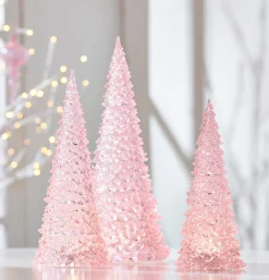 Hot The Jolly Christmas Shop Raz 15.5" Set Of 3 Lighted Pink Christmas Trees 4416231