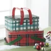 Clearance The Jolly Christmas Shop Raz 10.5" Set Of 2 Metal Plaid Handled Picnic Basket Christmas Decoration 4111234
