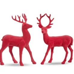 Hot The Jolly Christmas Shop Raz 12.5" Set Of 2 Pink Velvet Reindeer Christmas Decoration 4402407