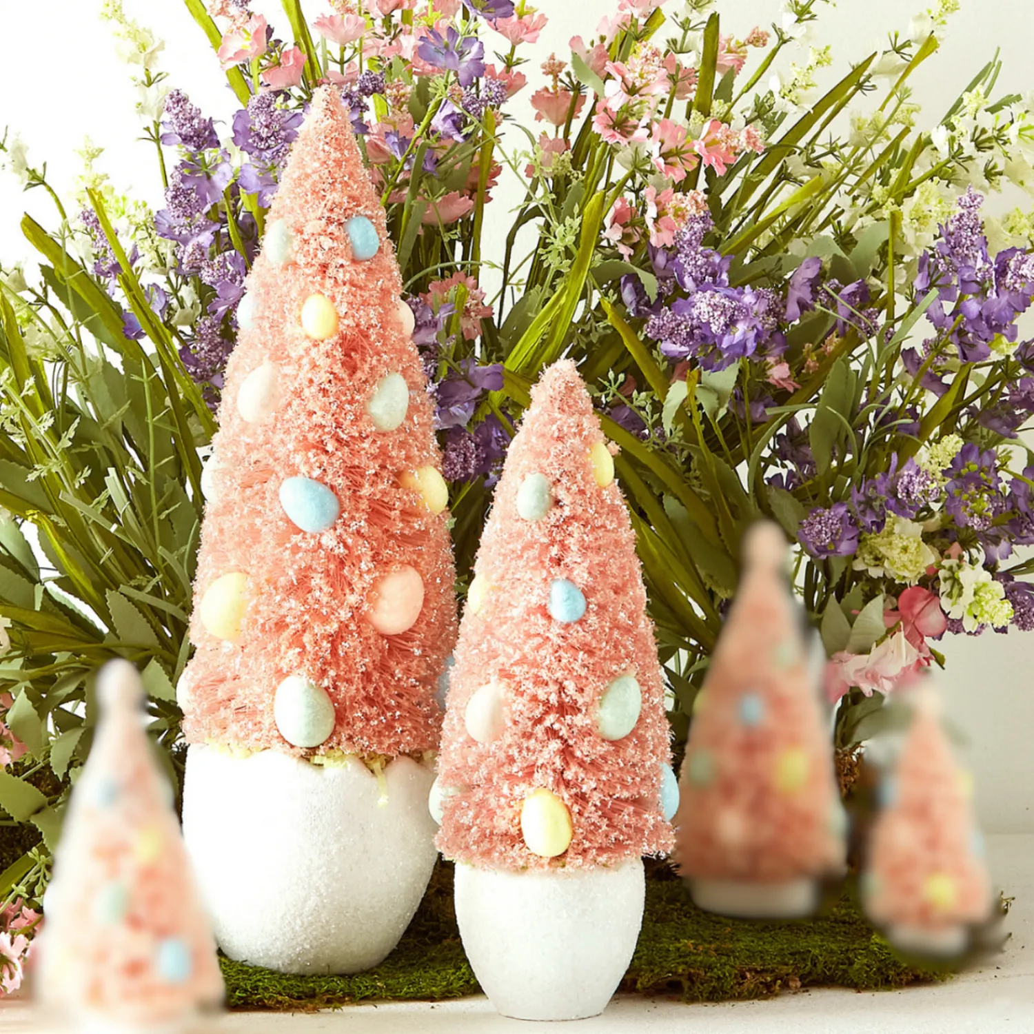 Outlet The Jolly Christmas Shop Raz Set Of 2 Potted Pink Bottle Brush Trees With Egg Ornaments 4415512