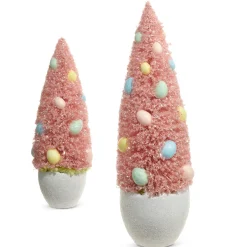 Outlet The Jolly Christmas Shop Raz Set Of 2 Potted Pink Bottle Brush Trees With Egg Ornaments 4415512