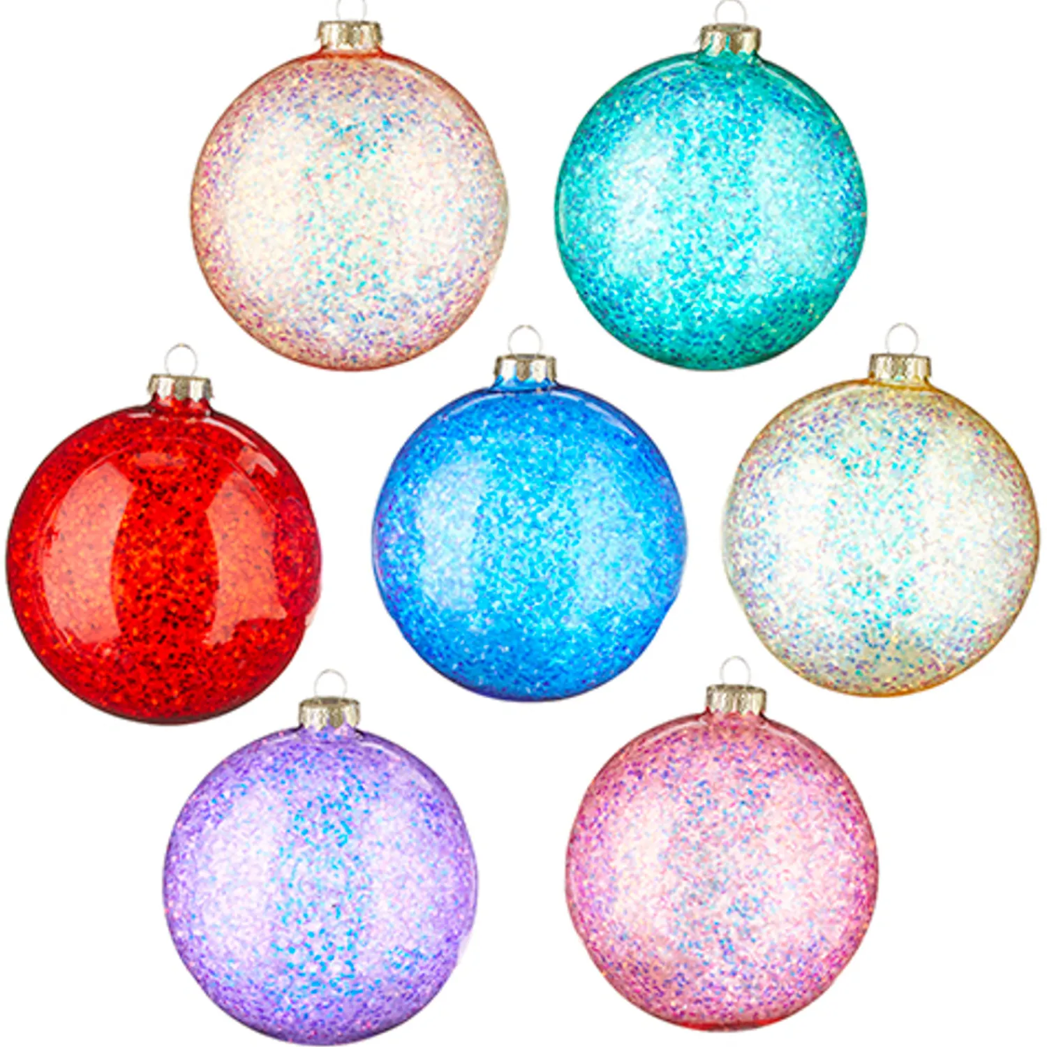 Outlet The Jolly Christmas Shop Raz 4.5" Set Of 7 Rainbow Glittered Glass Ball Christmas Ornaments 4224623