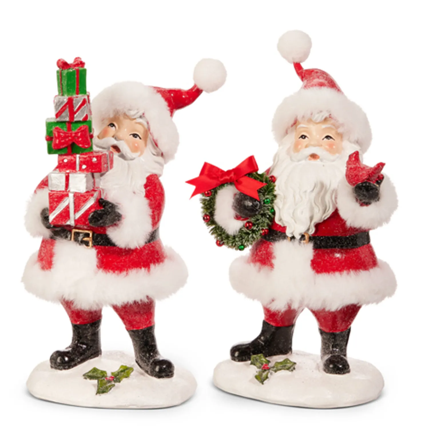 Clearance The Jolly Christmas Shop Raz 8" Set Of 2 Santa With Wreath And Presents Christmas Figure 4412103
