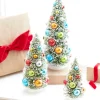 New The Jolly Christmas Shop Raz 12" Set Of 3 Snowy Bottle Brush Trees With Colorful Ornaments Christmas Trees 4316153