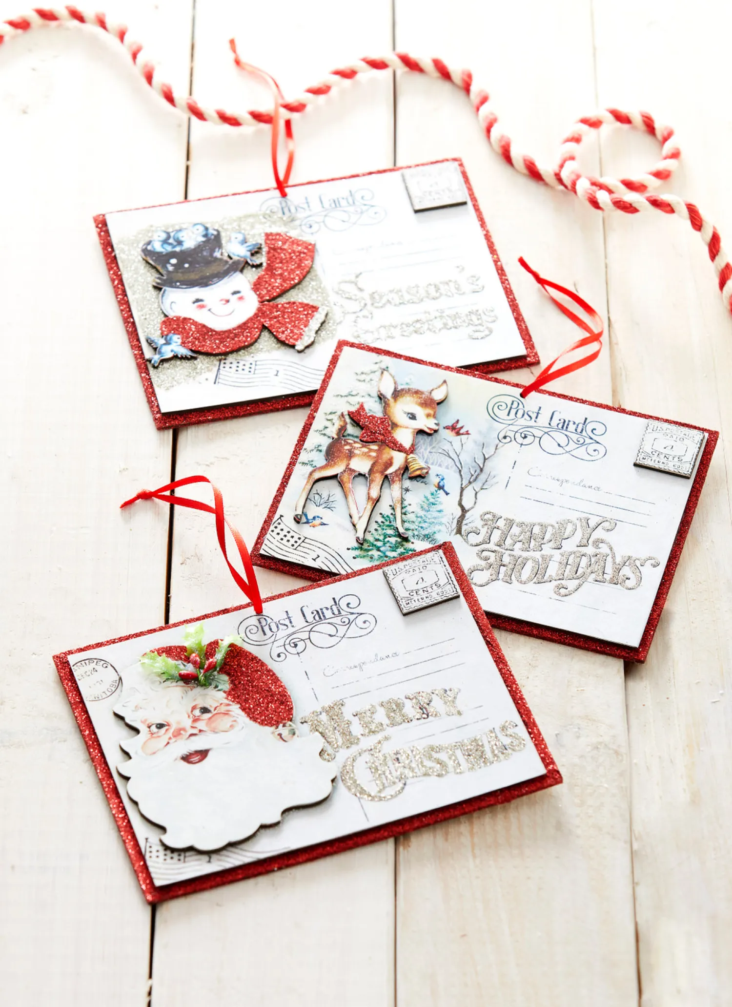 Best The Jolly Christmas Shop Raz 6.25" Set Of 3 Vintage Post Card Christmas Ornament 4319072