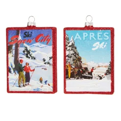 Discount The Jolly Christmas Shop Raz 5" Set Of 2 Vintage Ski Glass Christmas Ornament 4324518