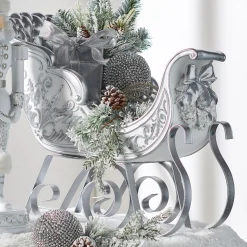 Outlet The Jolly Christmas Shop Raz 22.5" Silver And White Metal Sleigh Christmas Decoration 4457604