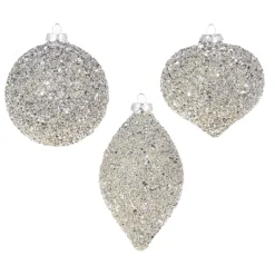The Jolly Christmas Shop Raz 4" Silver Beaded Glass Christmas Ornament 4322806