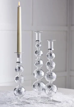 Hot The Jolly Christmas Shop Raz 14.5" Silver Etched Snowflake Christmas Taper Candle Sticks Candle Holder Set Of 3 4424629
