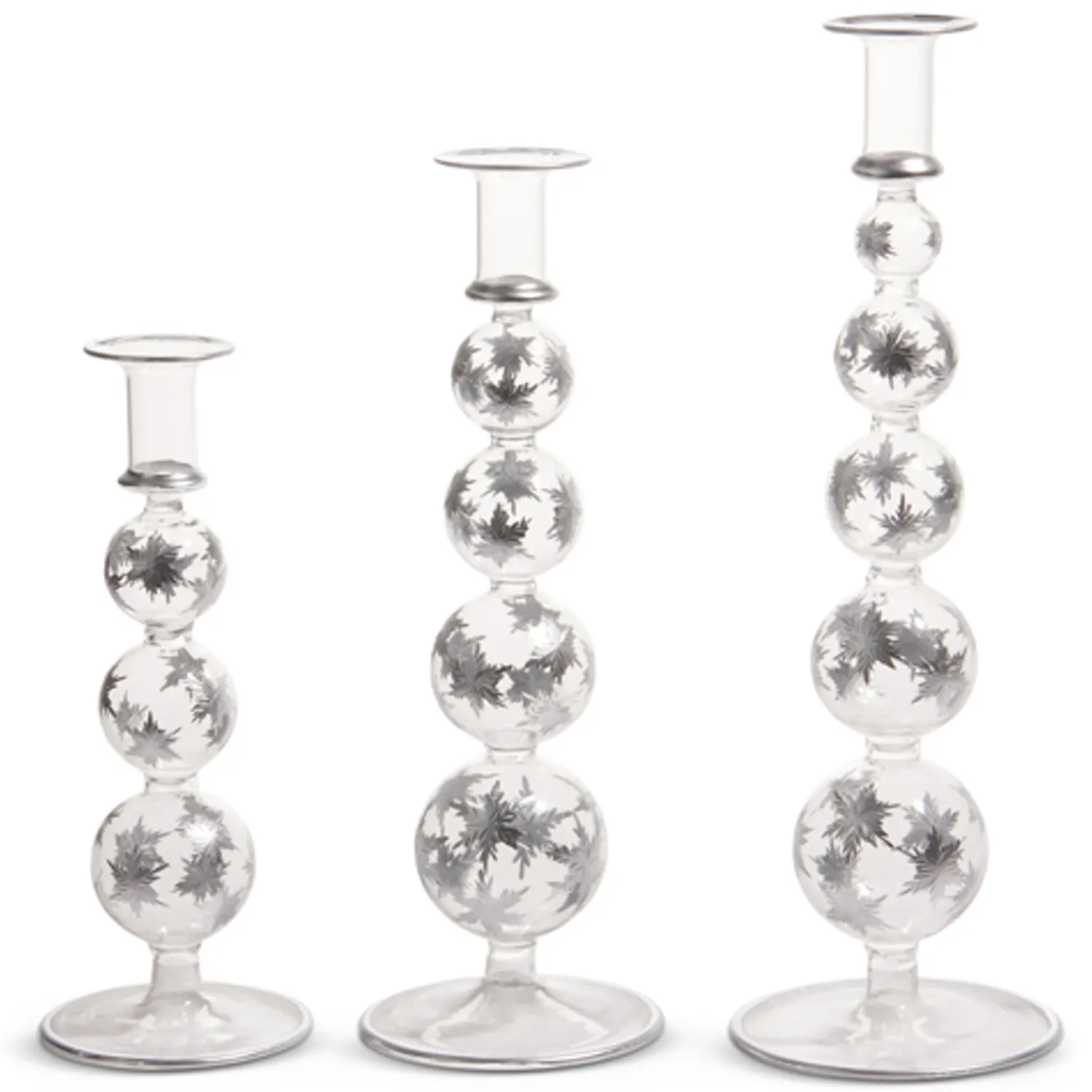 Hot The Jolly Christmas Shop Raz 14.5" Silver Etched Snowflake Christmas Taper Candle Sticks Candle Holder Set Of 3 4424629