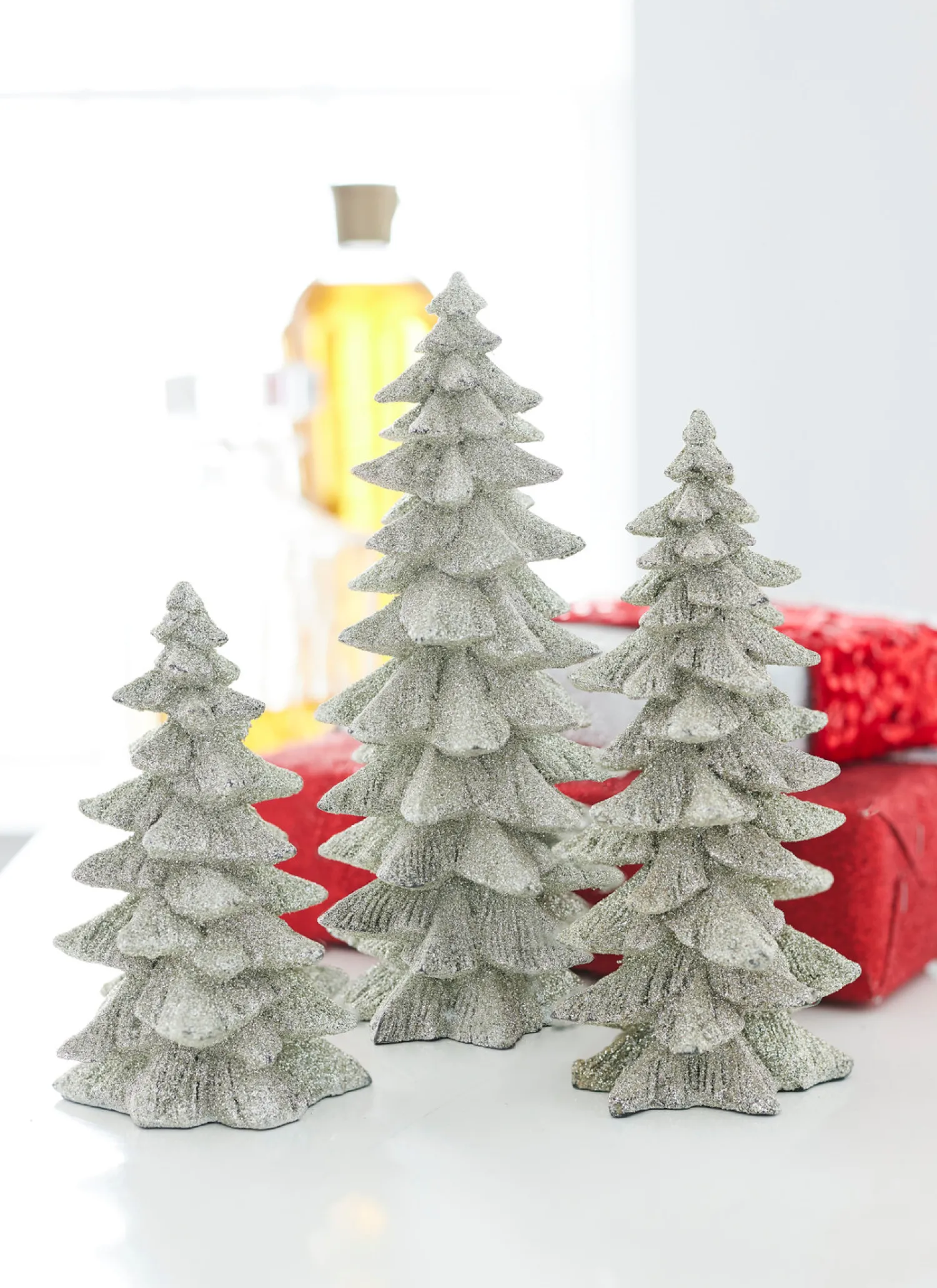 New The Jolly Christmas Shop Raz 9.5" Silver Glittered Christmas Tree Figures Set Of 3 3211075
