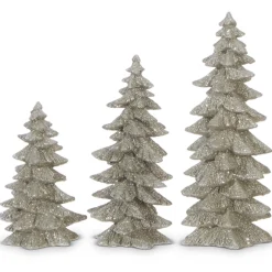 New The Jolly Christmas Shop Raz 9.5" Silver Glittered Christmas Tree Figures Set Of 3 3211075