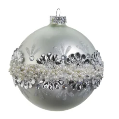 Discount The Jolly Christmas Shop Raz 5" Silver Jeweled And Pearl Glass Ball Christmas Ornament 4424508