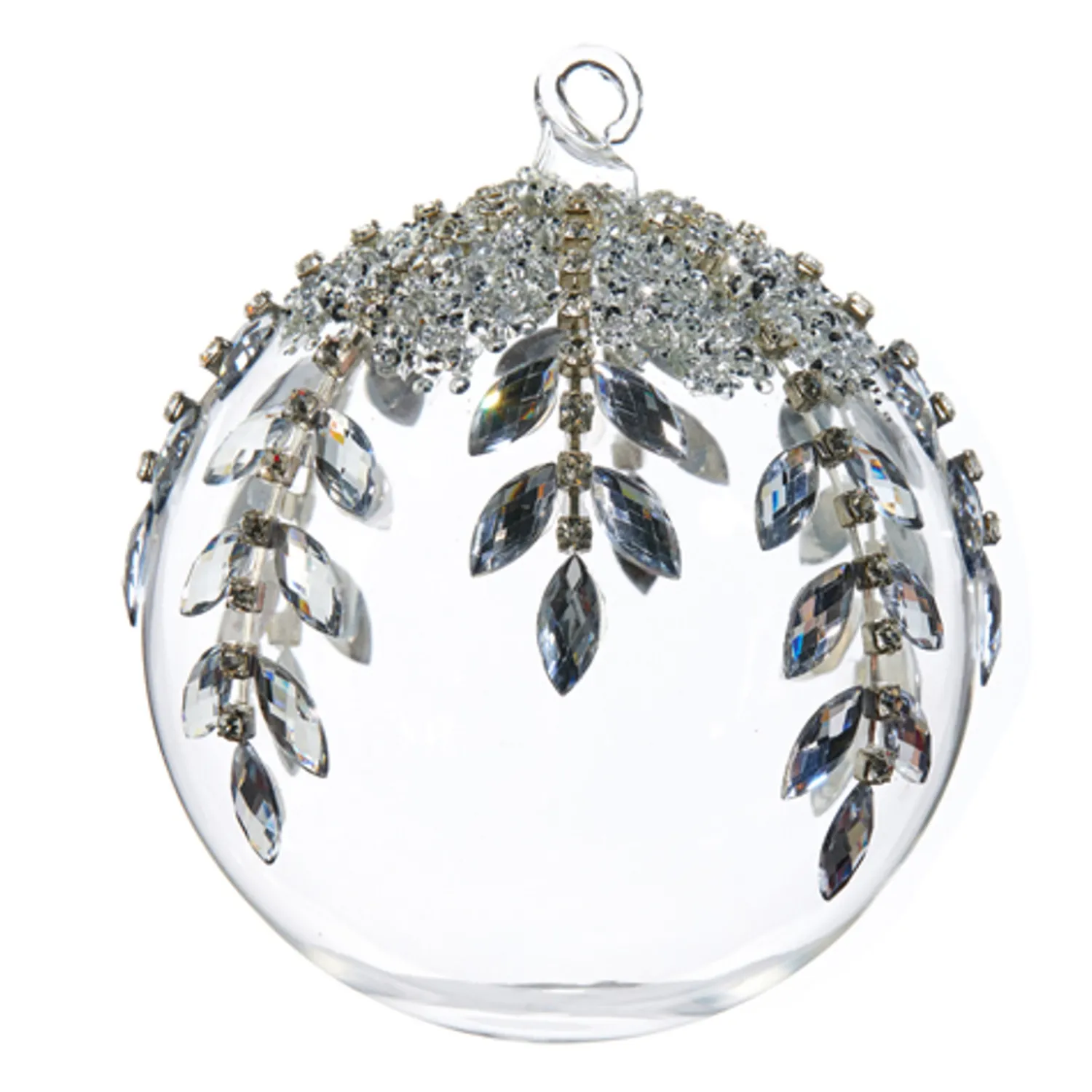 Sale The Jolly Christmas Shop Raz 5" Silver Jeweled Clear Glass Ball Christmas Ornament 4424523