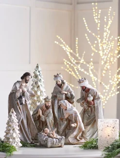 Clearance The Jolly Christmas Shop Raz 15.75" Silver Metallic Christmas Nativity Set 4312107