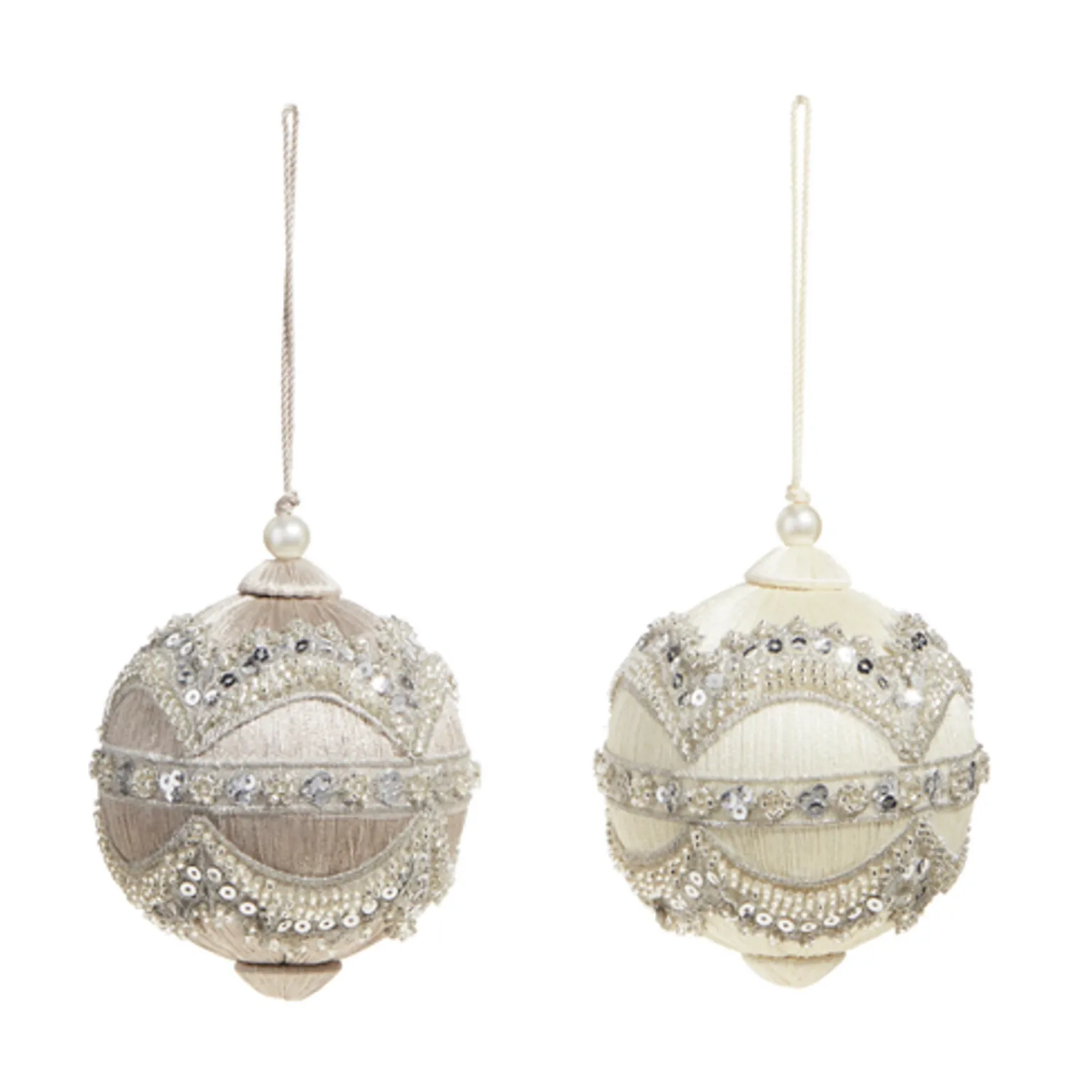 Clearance The Jolly Christmas Shop Raz 4" Silver Or Ivory Jewel And Wrapped Thread Ball Christmas Ornament 4327325