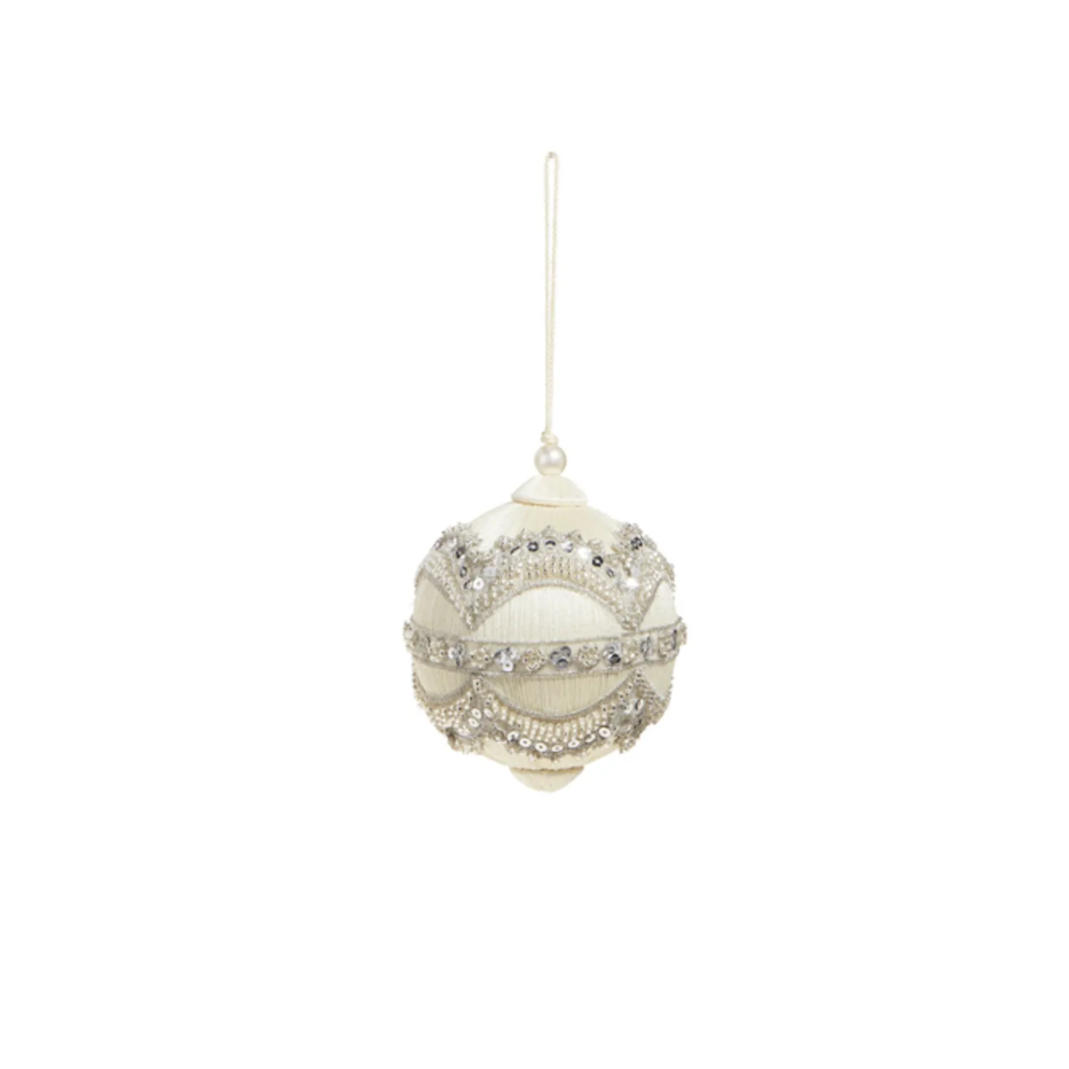 Clearance The Jolly Christmas Shop Raz 4" Silver Or Ivory Jewel And Wrapped Thread Ball Christmas Ornament 4327325