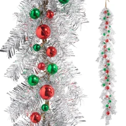 New The Jolly Christmas Shop Raz 4.5' Silver Tinsel And Ball Ornament Christmas Garland G4406686
