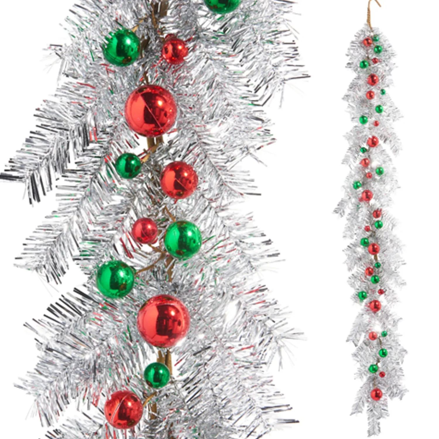 New The Jolly Christmas Shop Raz 4.5' Silver Tinsel And Ball Ornament Christmas Garland G4406686