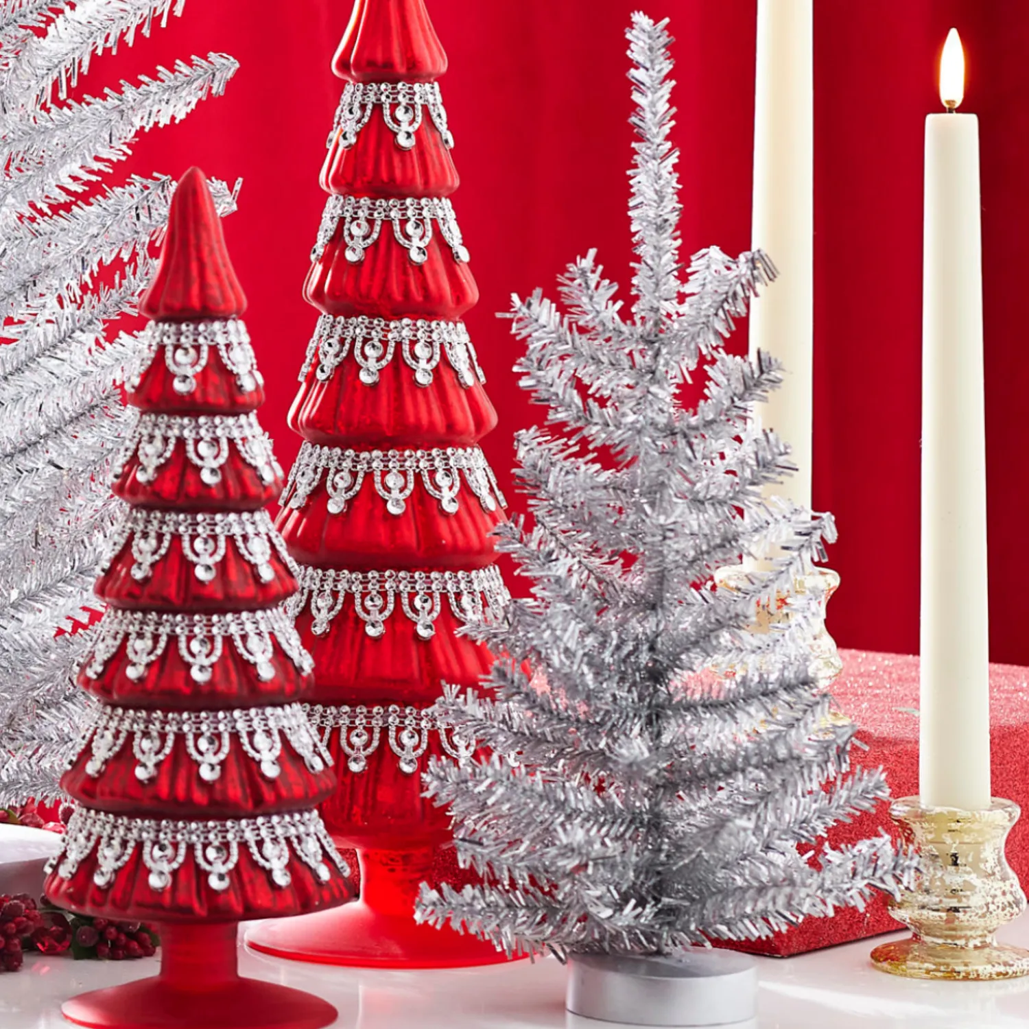 Best The Jolly Christmas Shop Raz 11.5" Silver Tinsel Christmas Tree 4319196