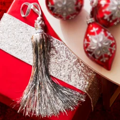 Outlet The Jolly Christmas Shop Raz 11" Silver Tinsel Tassel Christmas Ornament 4316136