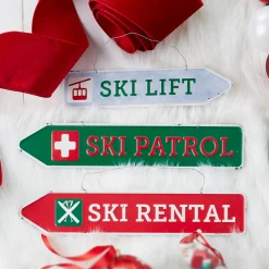 New The Jolly Christmas Shop Raz 16.25" Ski Sign Christmas Ornament Set Of 3 4312357