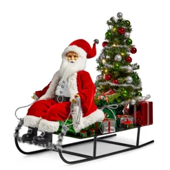 New The Jolly Christmas Shop Raz 27" Sledding Santa Christmas Figure With Lighted Tree 4415558