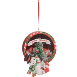 New The Jolly Christmas Shop Raz 5.5" Snowman And Tree Cut Out Vintage Inspired Christmas Ornament 4415632