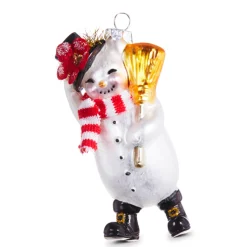 Clearance The Jolly Christmas Shop Raz 4.5" Snowman With Broom Glass Christmas Ornament 4319000