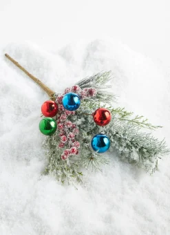 New The Jolly Christmas Shop Raz 16" Snowy Pine And Multicolor Ball Ornament Christmas Tree Pick F4306722