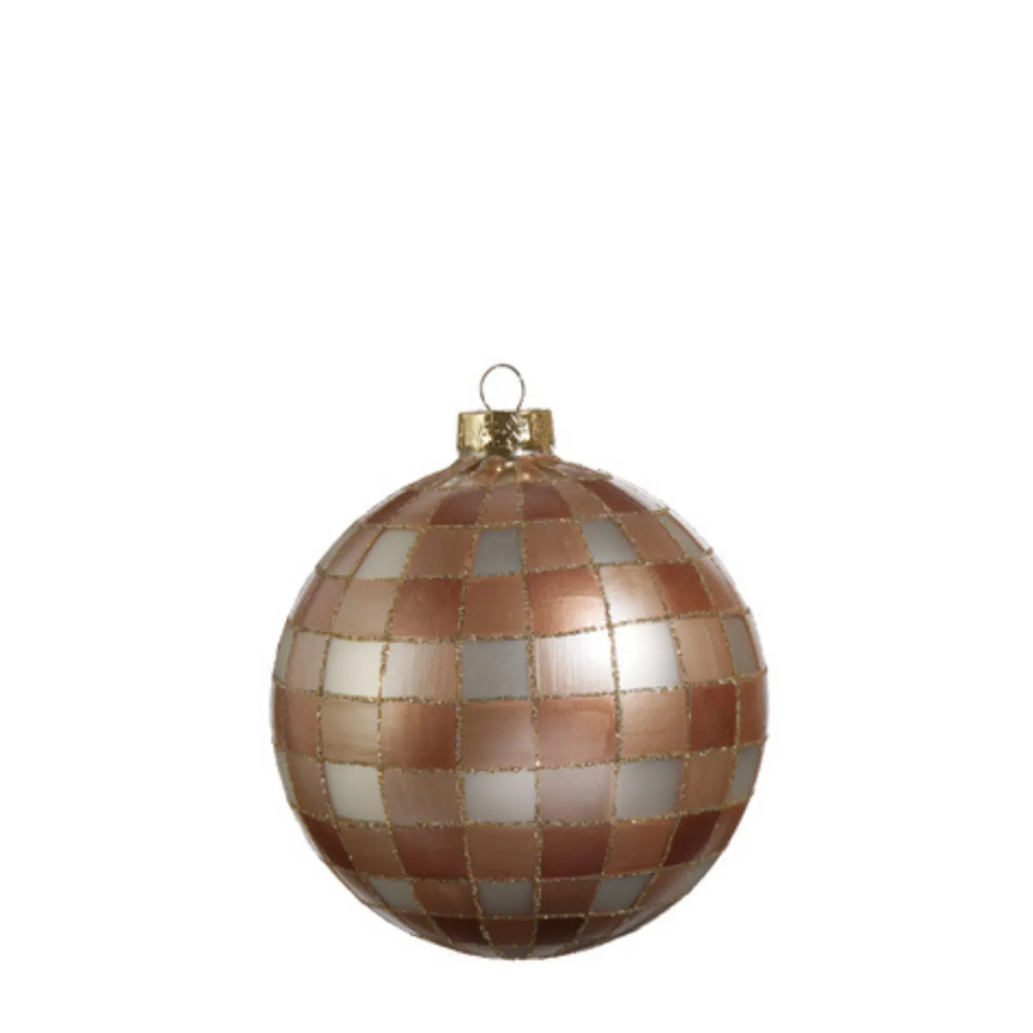 New The Jolly Christmas Shop Raz 5" Tan Gingham Glass Christmas Ornament 4424580