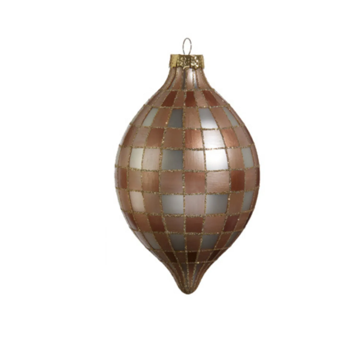 New The Jolly Christmas Shop Raz 5" Tan Gingham Glass Christmas Ornament 4424580