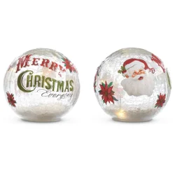 Clearance The Jolly Christmas Shop Raz 6" Vintage Inspired Merry Christmas Lighted Crackle Ball Glass Christmas Decoration 4324624