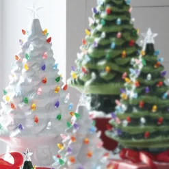 Outlet The Jolly Christmas Shop Raz 13" Vintage Lighted White Ceramic Christmas Tree With Timer 4119131