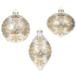 New The Jolly Christmas Shop Raz 4" White And Gold Embellished Glass Christmas Ornament 4322842