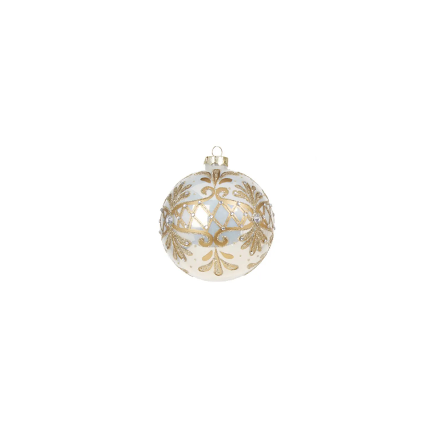 New The Jolly Christmas Shop Raz 4" White And Gold Embellished Glass Christmas Ornament 4322842