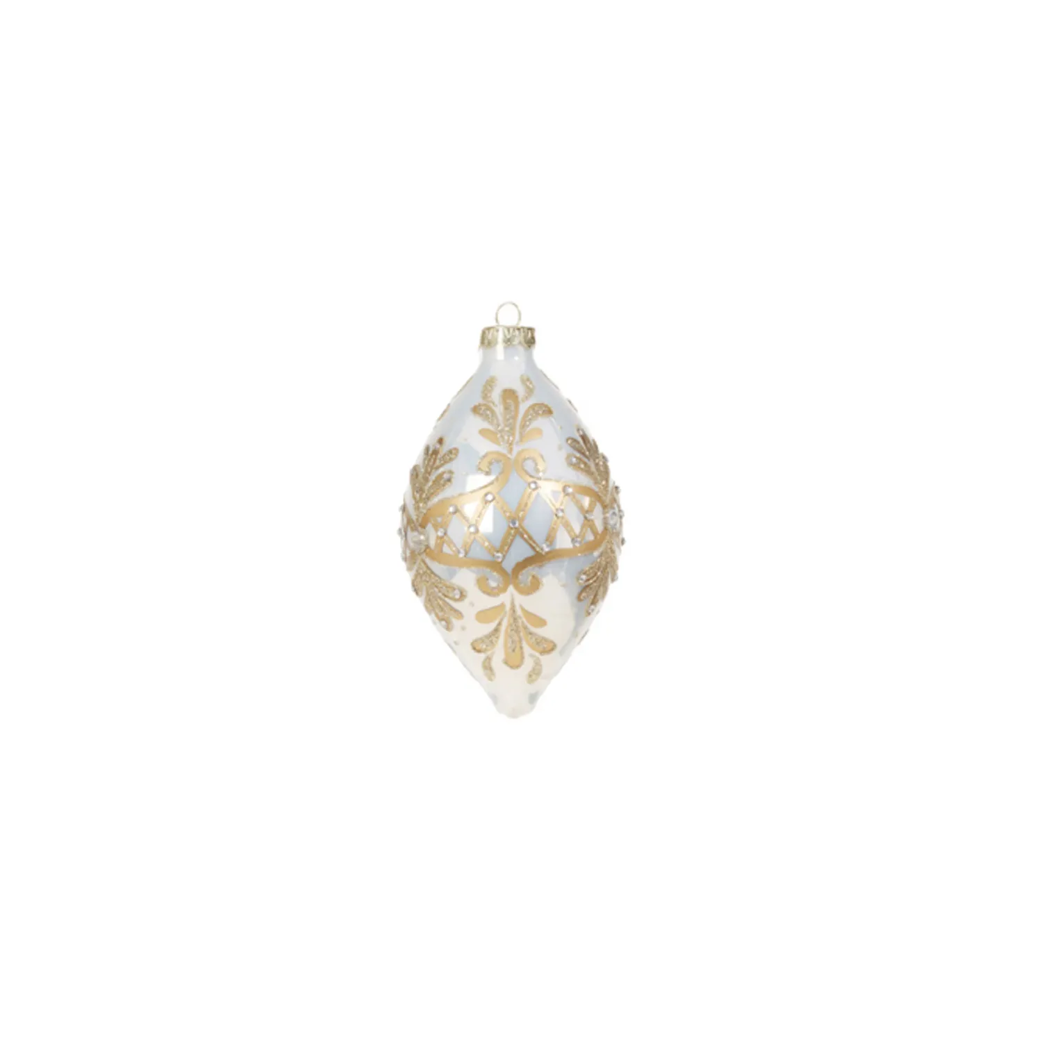 New The Jolly Christmas Shop Raz 4" White And Gold Embellished Glass Christmas Ornament 4322842