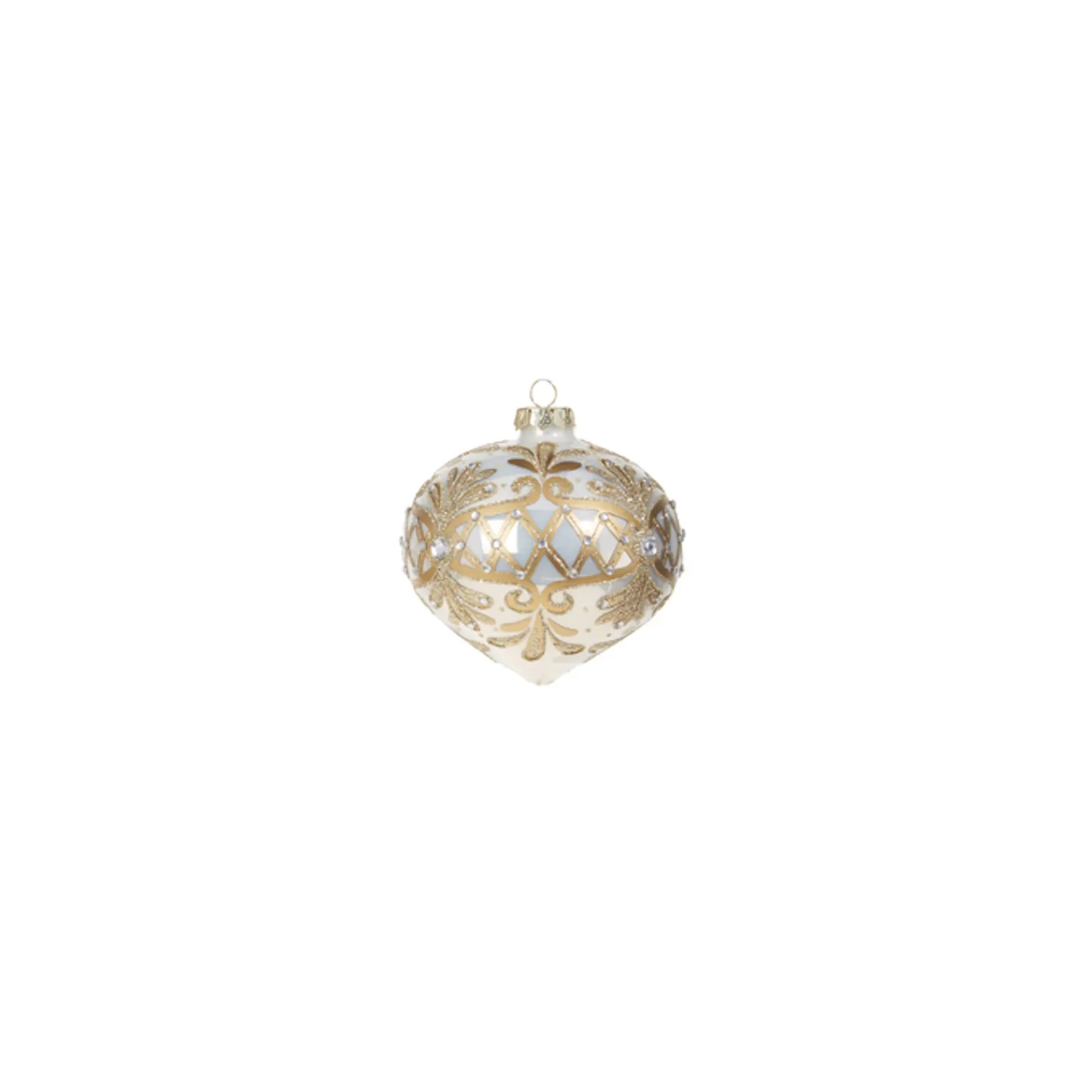 New The Jolly Christmas Shop Raz 4" White And Gold Embellished Glass Christmas Ornament 4322842