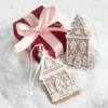 New The Jolly Christmas Shop Raz 4" White And Pink Gingerbread Church Christmas Ornament Set Of 2 4310202