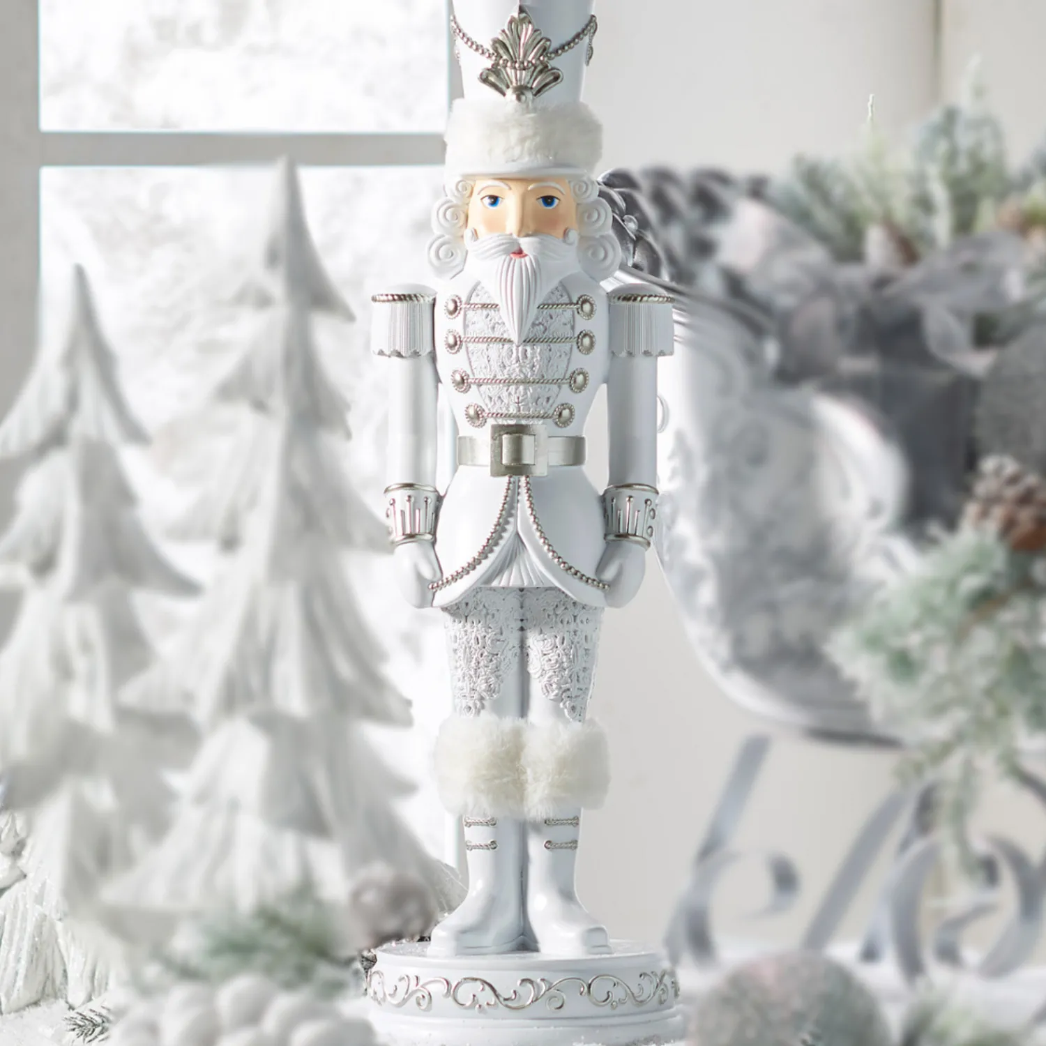 Best The Jolly Christmas Shop Raz 22.75" White And Silver Christmas Nutcracker Decoration 4457662