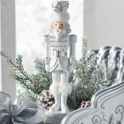 Outlet The Jolly Christmas Shop Raz 13" White And Silver Nutcracker Christmas Decoration 4457621