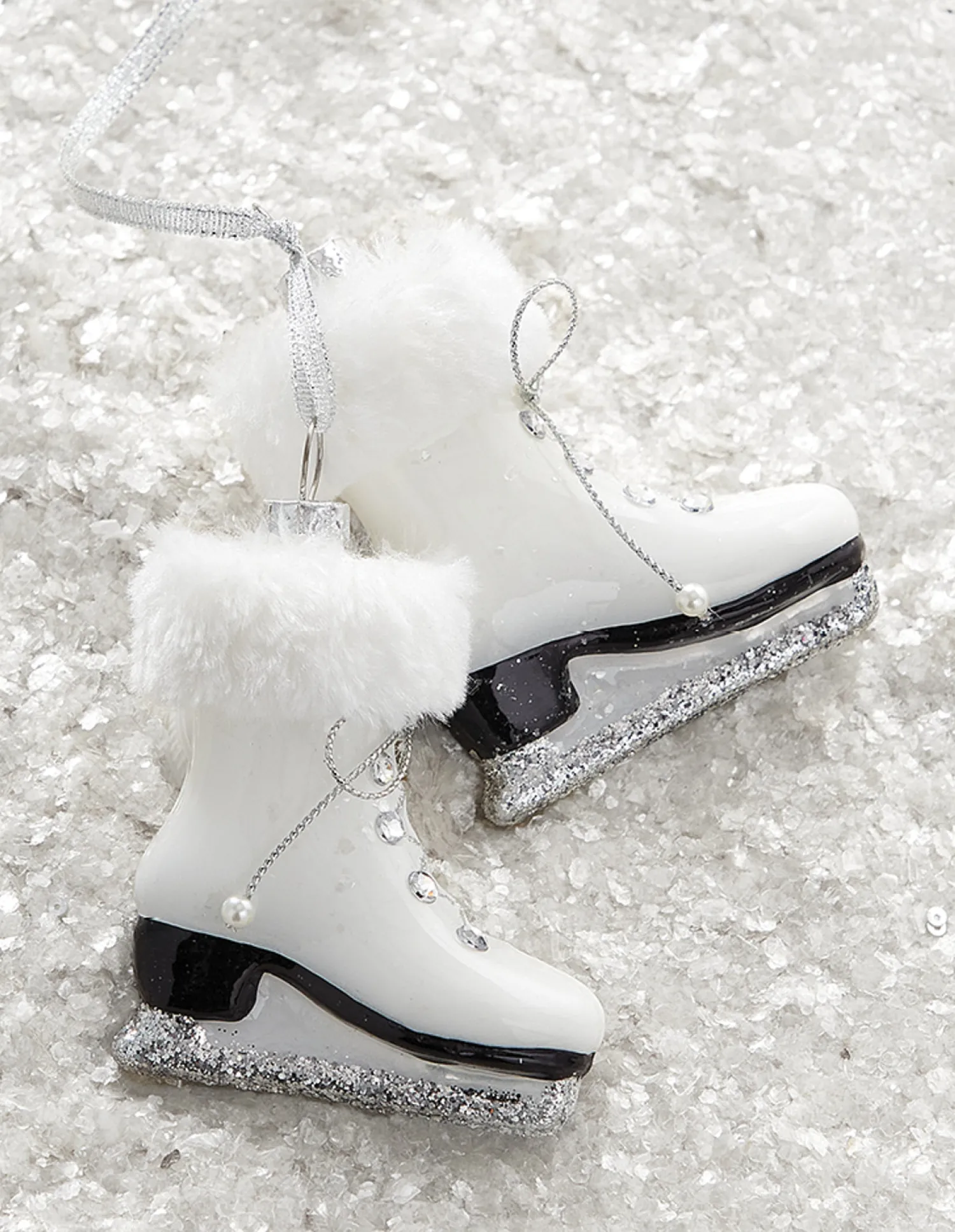 Hot The Jolly Christmas Shop Raz 5.5" White Fur Trim Skates Glass Christmas Ornament 4220921