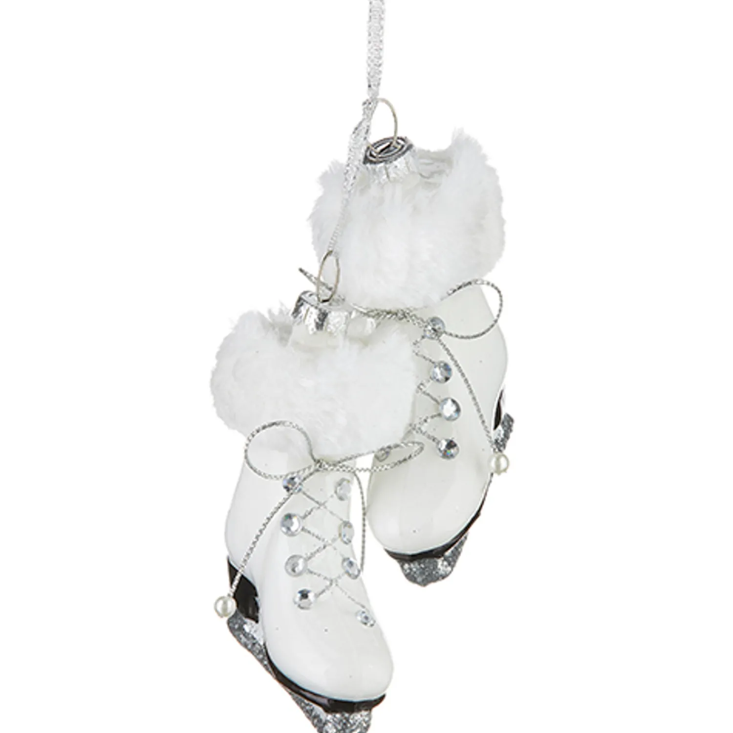 Hot The Jolly Christmas Shop Raz 5.5" White Fur Trim Skates Glass Christmas Ornament 4220921
